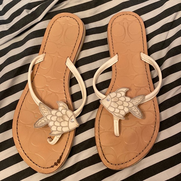 Size 8 coach sandals with white fish. - Picture 1 of 1